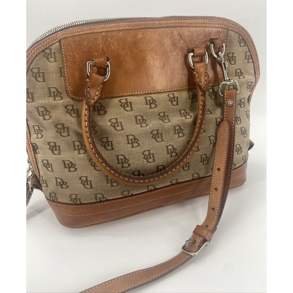 Dooney & Bourke Zip Zip Satchel Print Canvas w/ Leather Dome Purse Bag w/ Strap